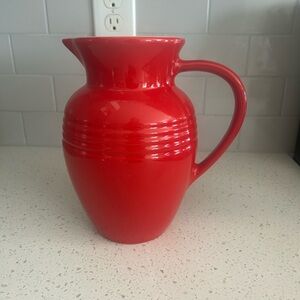 Vintage Le Creuset Red Stoneware Pitcher - 9” 2 Quart